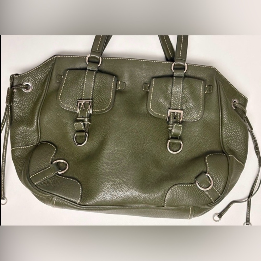 Prada Vitello Daino Olive Green Leather Tote — Silver Hardware • Like New - Picture 6 of 9